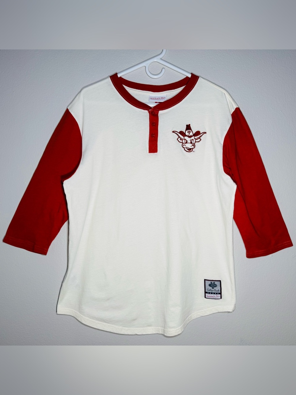 Mitchell & Ness Texas Longhorns Icon Raglan Henley Shirt 3/4 Sleeves Large
